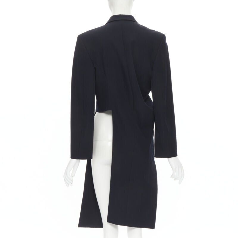 Comme Des Garcons Navy Asymmetric Biker Coat - Side view