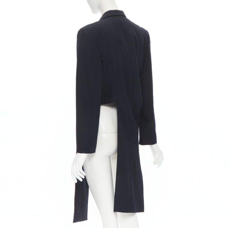 Comme Des Garcons Navy Asymmetric Biker Coat - Detail 1