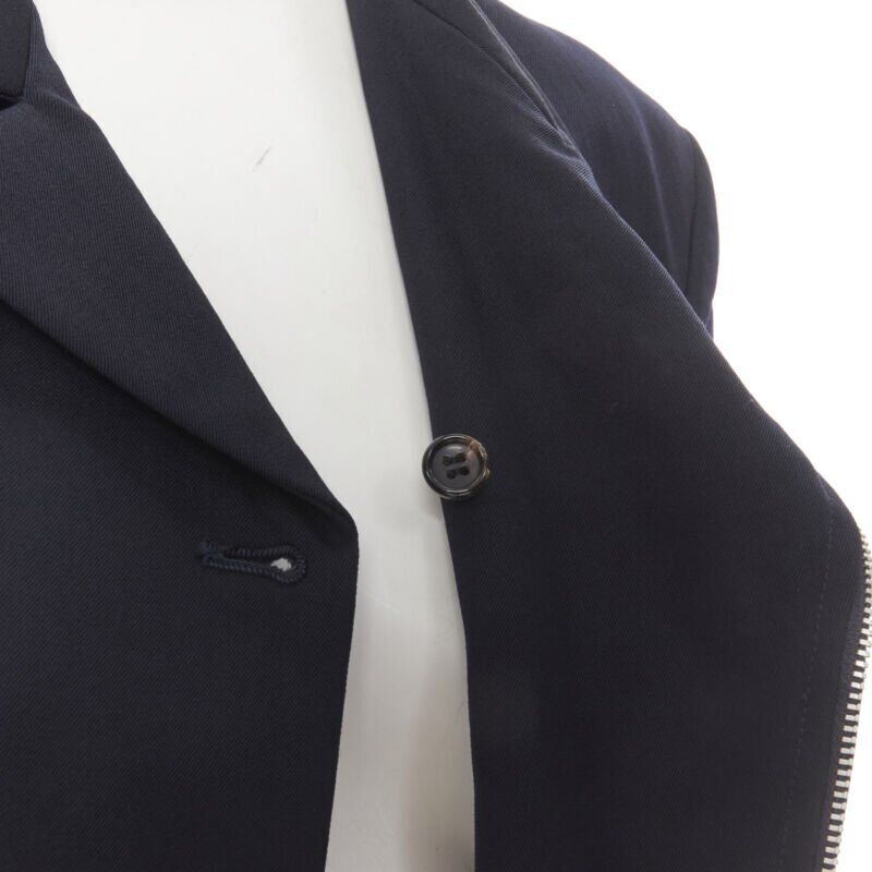 Comme Des Garcons Navy Asymmetric Biker Coat - Detail 2