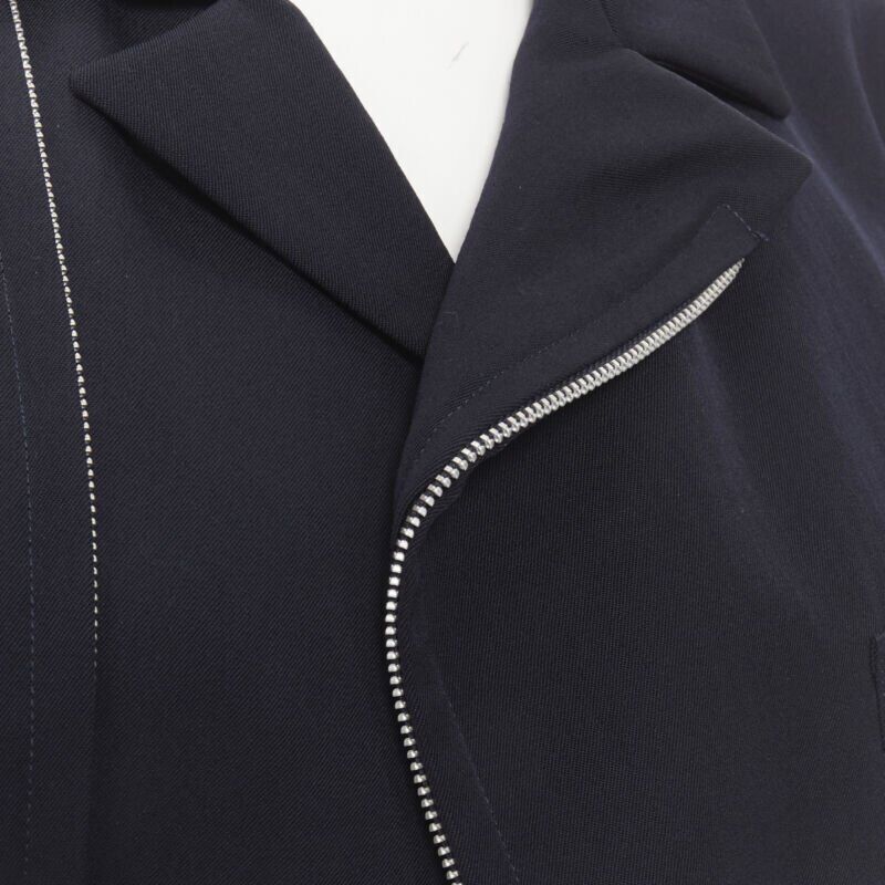 Comme Des Garcons Navy Asymmetric Biker Coat - Image 11