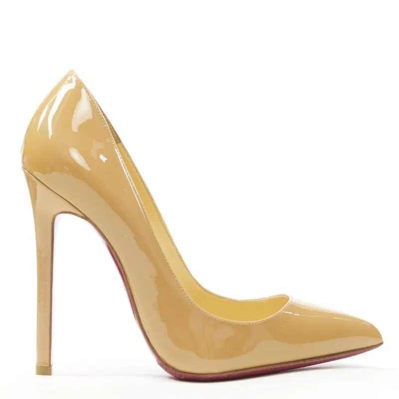 Christian Louboutin Patent Pigalle Heels Beige Very good - Front View