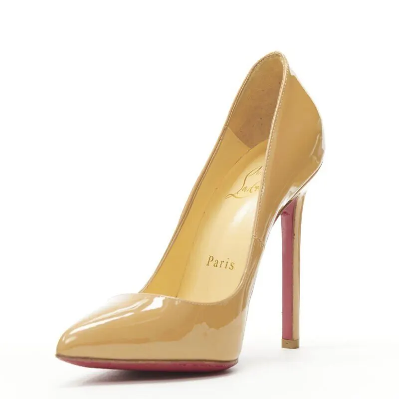 Christian Louboutin Patent Pigalle Heels Beige Very good - Model View