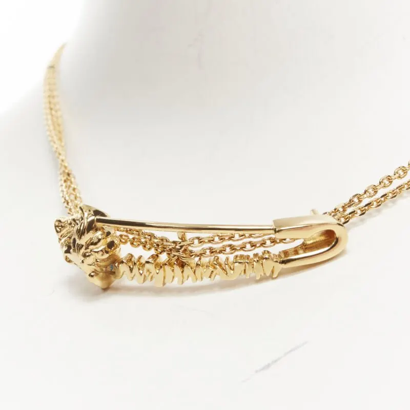 Versace Safety Pin Necklace Gold Never worn - Back View