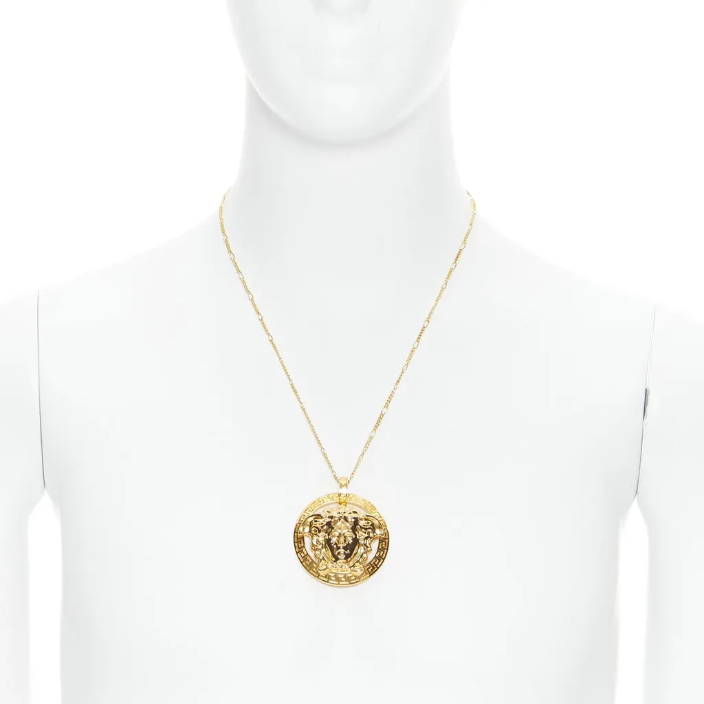Versace Medusa Coin Necklace Gold Metal Never worn, with tag - Front View
