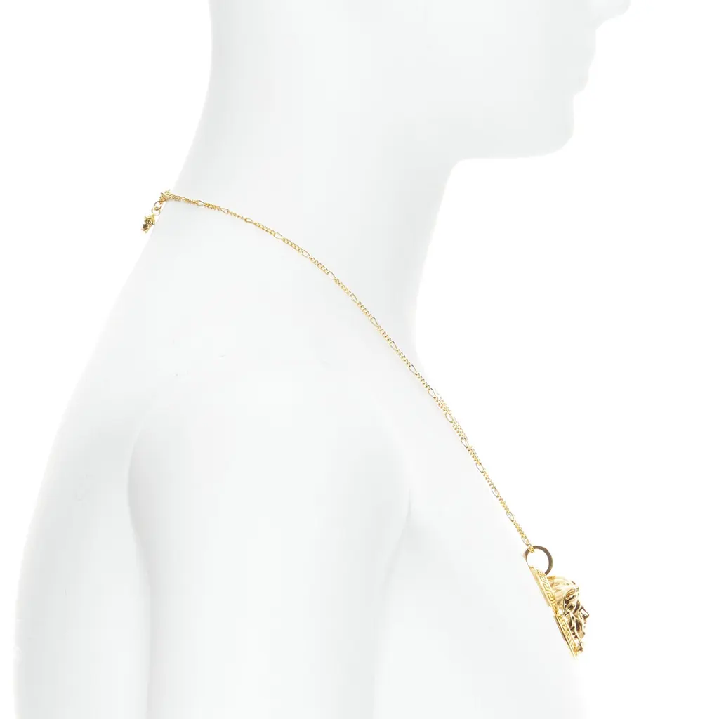 Versace Medusa Coin Necklace Gold Metal Never worn, with tag - Model View