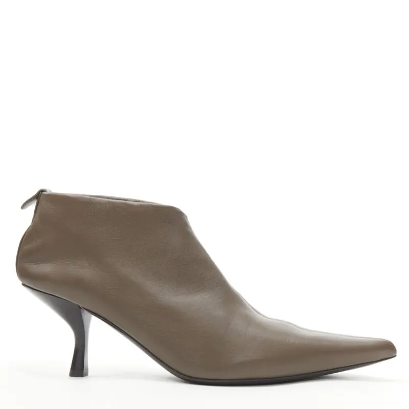 The Row Pointy Curved Heel Booties Grey Leather Never worn - Front View