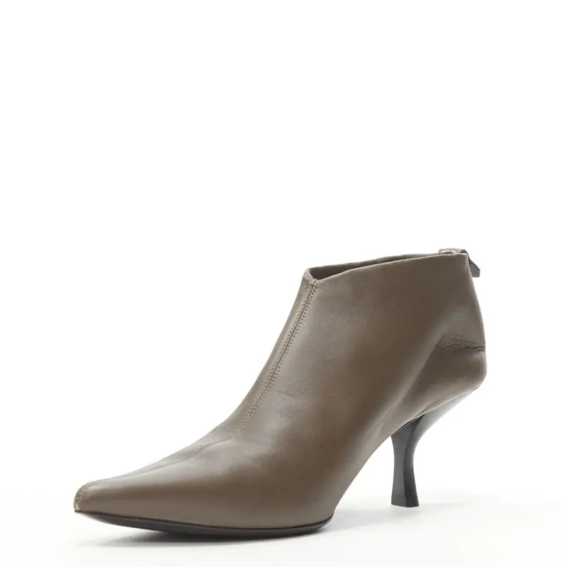 The Row Pointy Curved Heel Booties Grey Leather Never worn - Model View