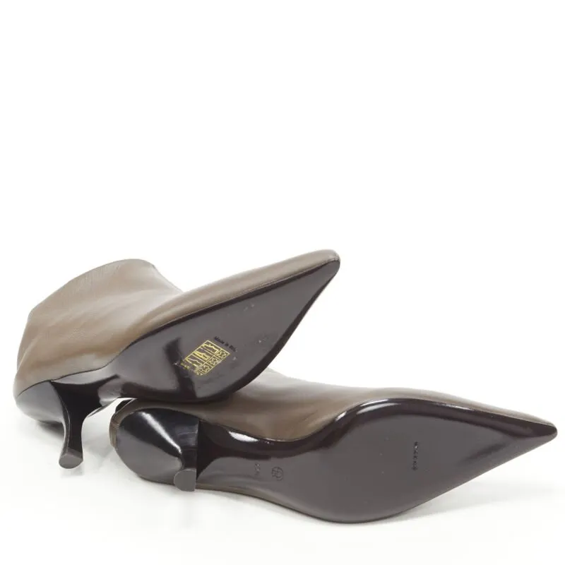 The Row Pointy Curved Heel Booties Grey Leather Never worn - Box View