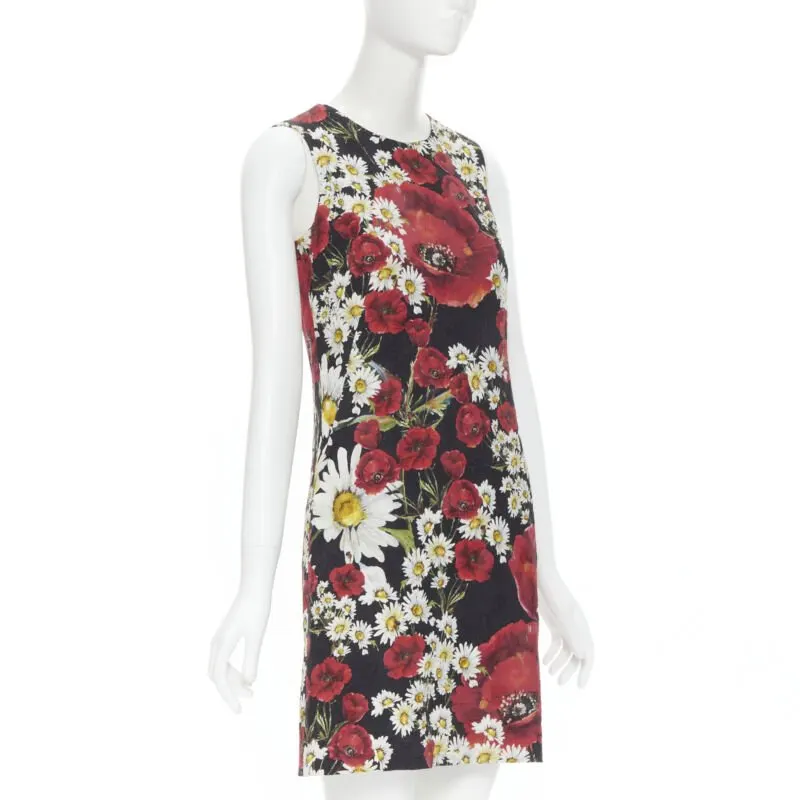 Dolce & Gabbana Poppy Daisy Dress Black Cotton Never worn - Back View