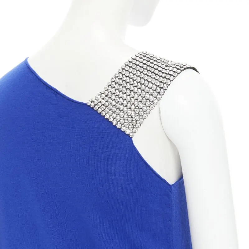 Balmain Crystal Strap Dress Blue Wool Never worn - Back View