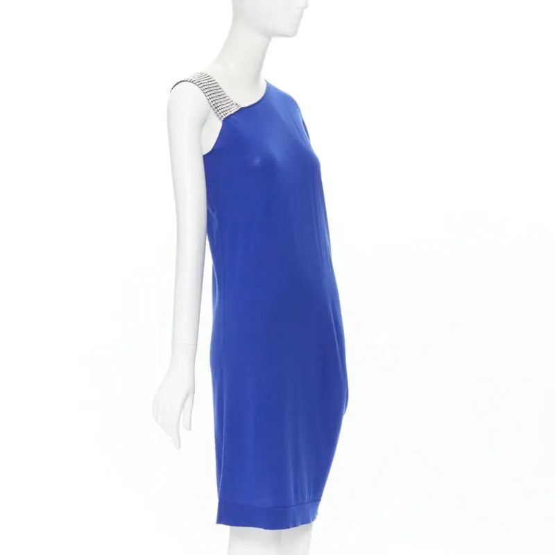 Balmain Crystal Strap Dress Blue Wool Never worn - Inside View