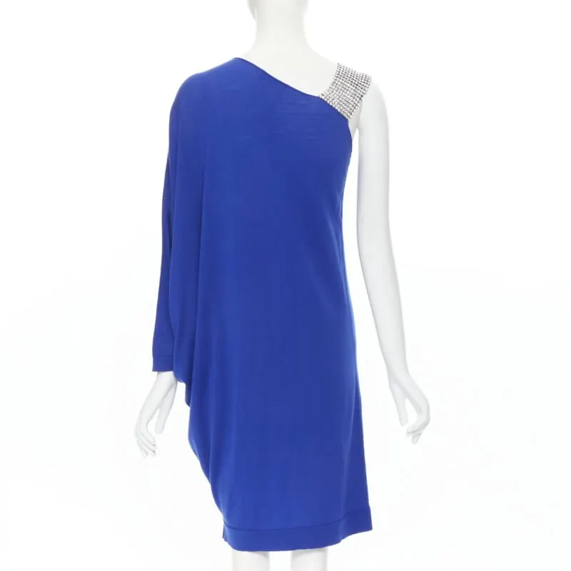 Balmain Crystal Strap Dress Blue Wool Never worn - Box View