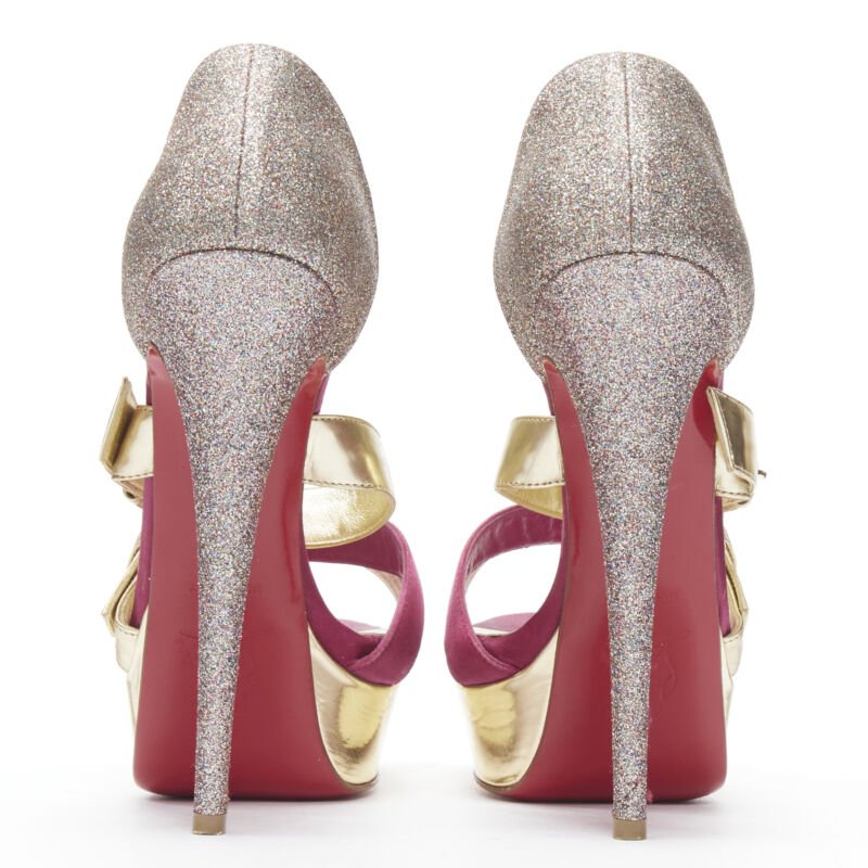 Christian Louboutin Glitter Strap Platforms - Side view