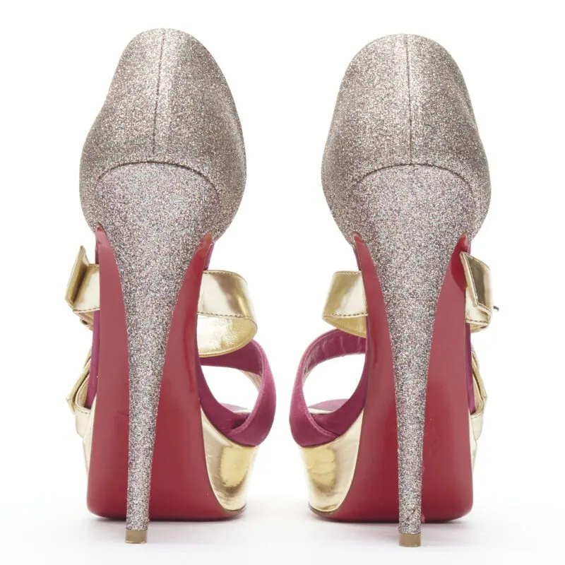 Christian Louboutin Glitter Strap Platforms Gold Leather Good - Box View