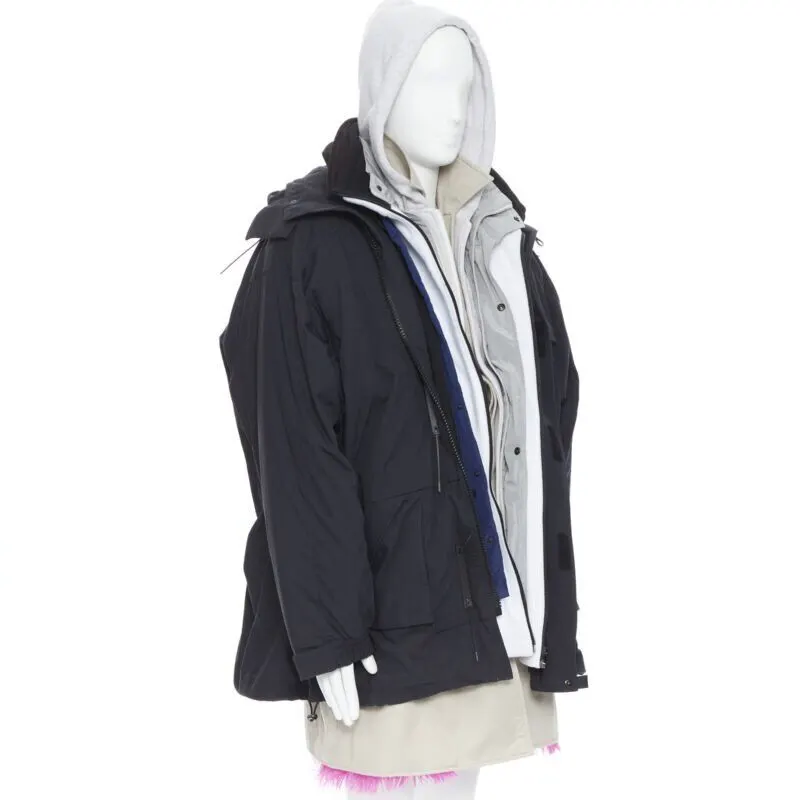 Balenciaga Pink Fur Parka Black Polyamide Never worn, with tag - Front View