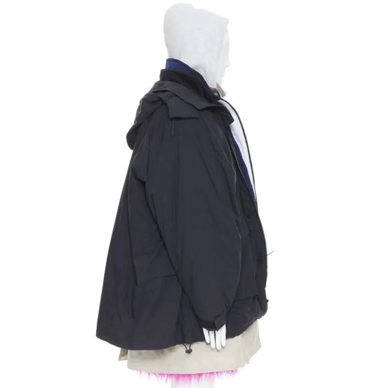 Balenciaga Pink Fur Parka Black Polyamide Never worn, with tag - Model View