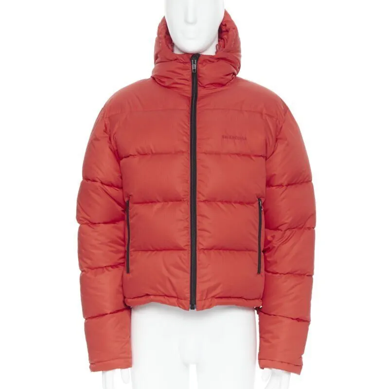 Balenciaga Cropped down puffer Red Polyamide Never worn, with tag - Model View