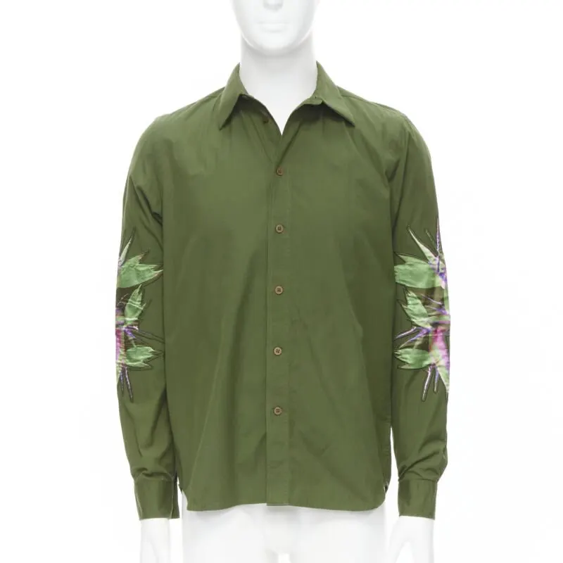 Givenchy Birds Patch Shirt Green Cotton Never worn - Front View