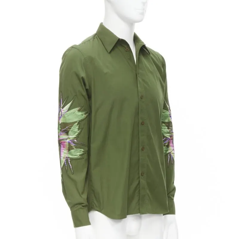 Givenchy Birds Patch Shirt Green Cotton Never worn - Inside View