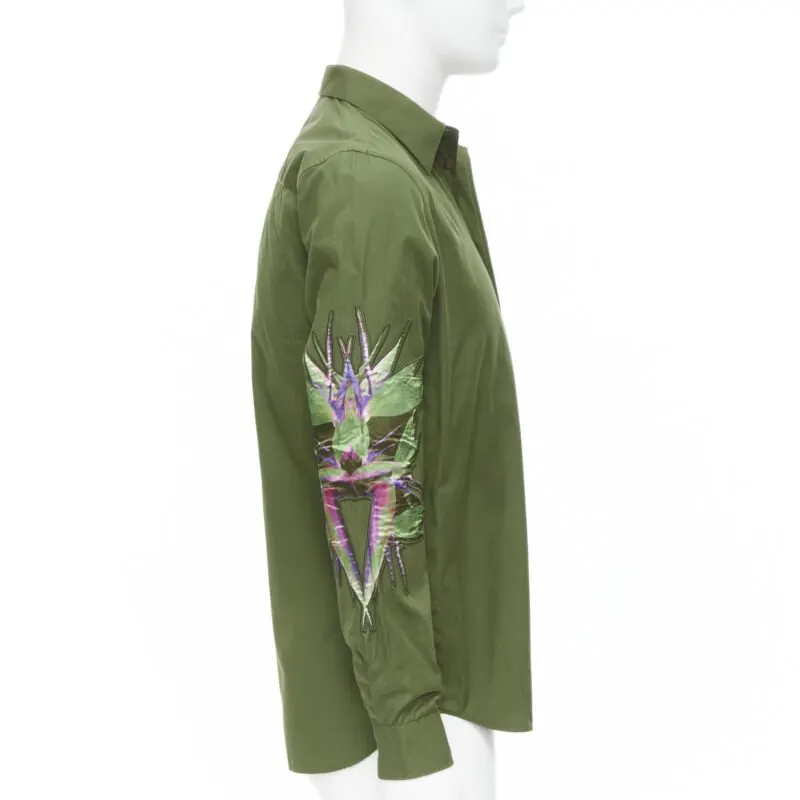 Givenchy Birds Patch Shirt Green Cotton Never worn - Model View