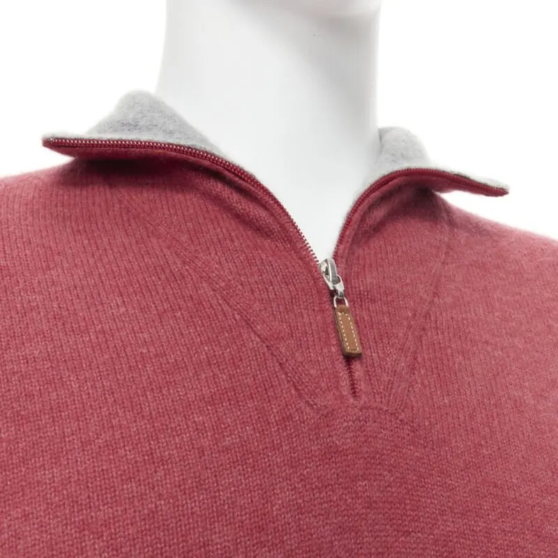 Brunello Cucinelli Half Zip Pullover Red Cashmere Never worn - Back View