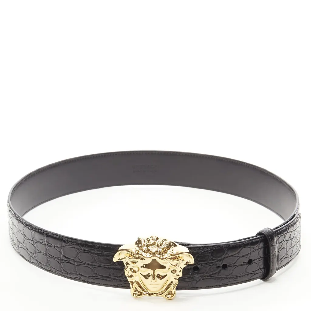 Versace Medusa Coin Black Belt Black Leather Never worn, with tag - Back View