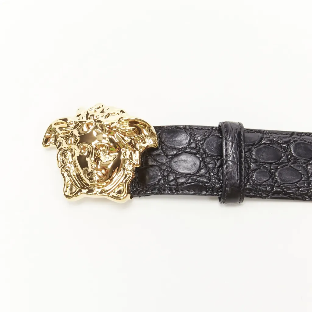 Versace Medusa Coin Black Belt Black Leather Never worn, with tag - Model View