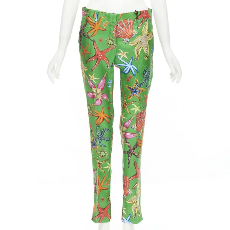 Versace Starfish Print Pants Green Viscose Never worn, with tag - Front View