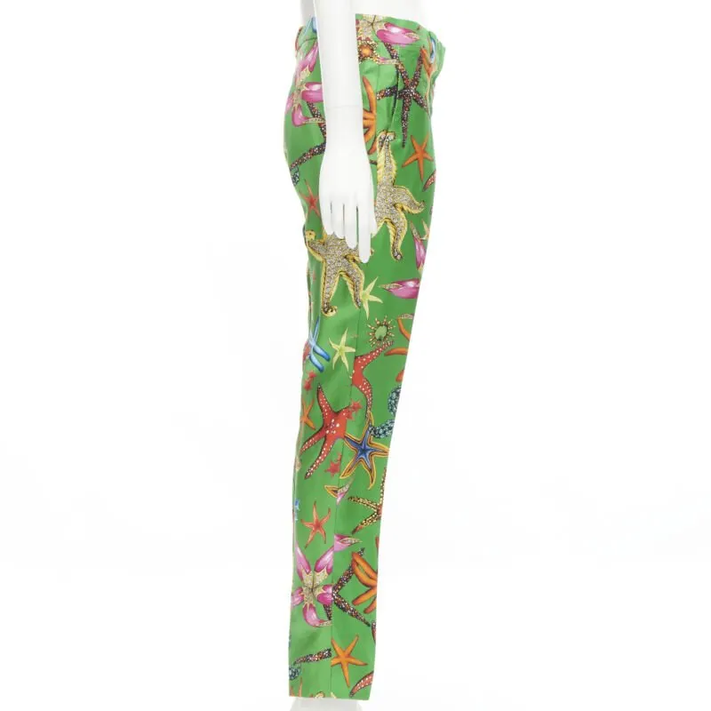 Versace Starfish Print Pants Green Viscose Never worn, with tag - Model View