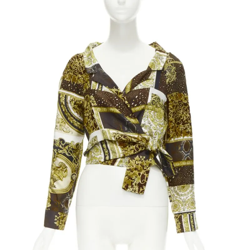 Versace Mosaic Wrap Shirt Gold Silk Never worn, with tag - Front View
