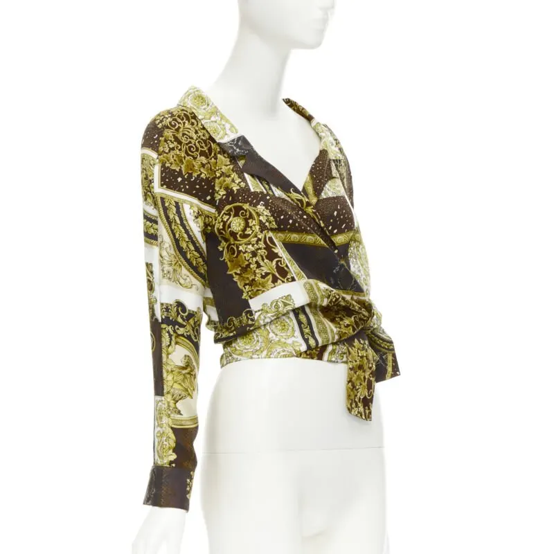 Versace Mosaic Wrap Shirt Gold Silk Never worn, with tag - Inside View