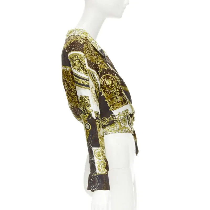 Versace Mosaic Wrap Shirt Gold Silk Never worn, with tag - Model View