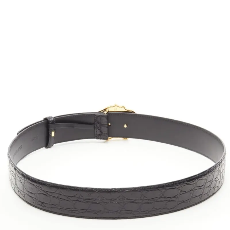 Versace Rhinestone Chain Fabric Belt Black Leather Never worn, with tag - Inside View