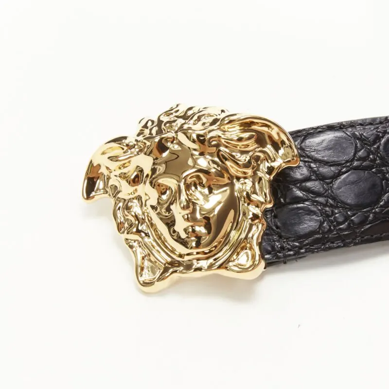 Versace Rhinestone Chain Fabric Belt Black Leather Never worn, with tag - Box View