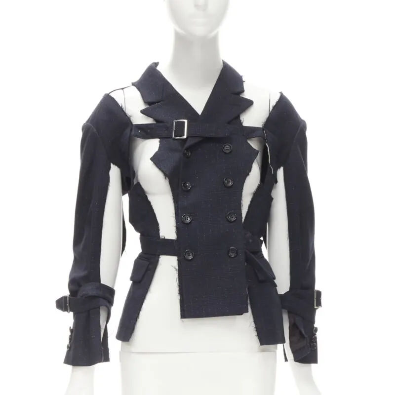 Comme Des Garcons Navy Deconstructed Jacket Navy Wool Never worn - Front View