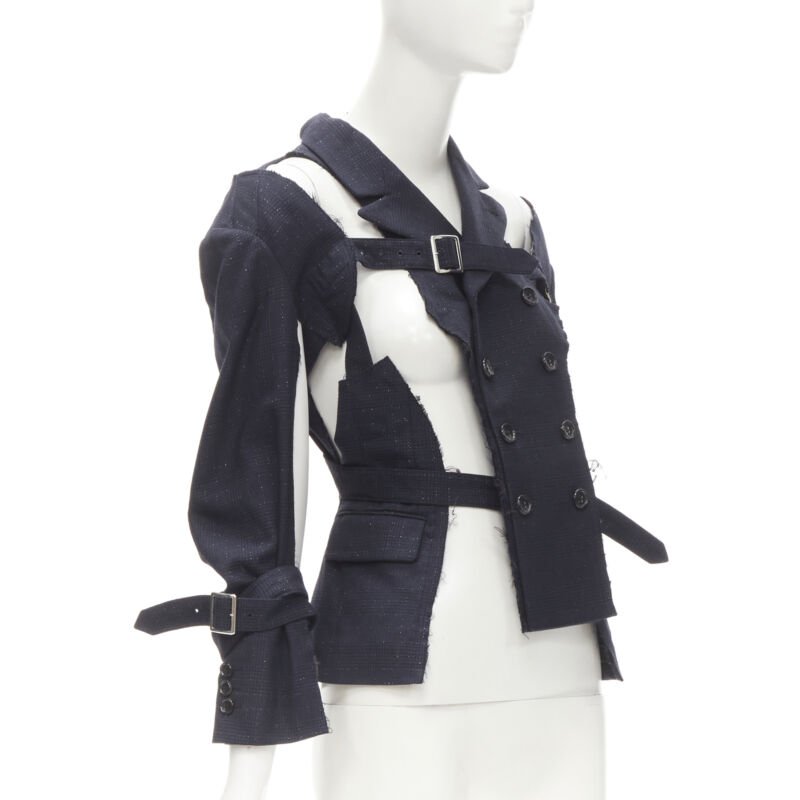 Comme Des Garcons Navy Deconstructed Jacket - Image 6