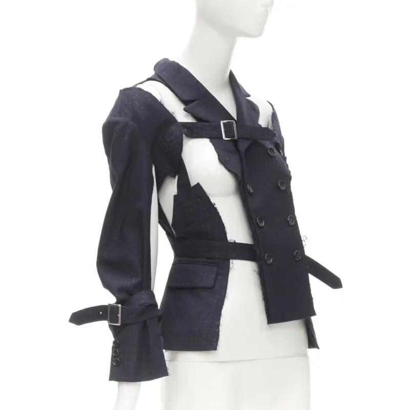 Comme Des Garcons Navy Deconstructed Jacket Navy Wool Never worn - Inside View