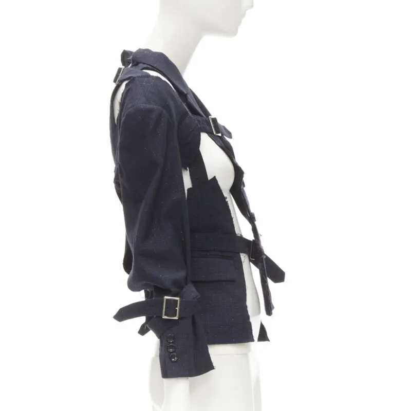 Comme Des Garcons Navy Deconstructed Jacket Navy Wool Never worn - Model View