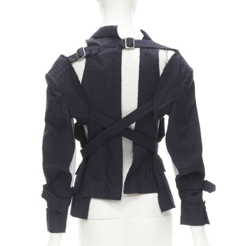 Comme Des Garcons Navy Deconstructed Jacket - Side view