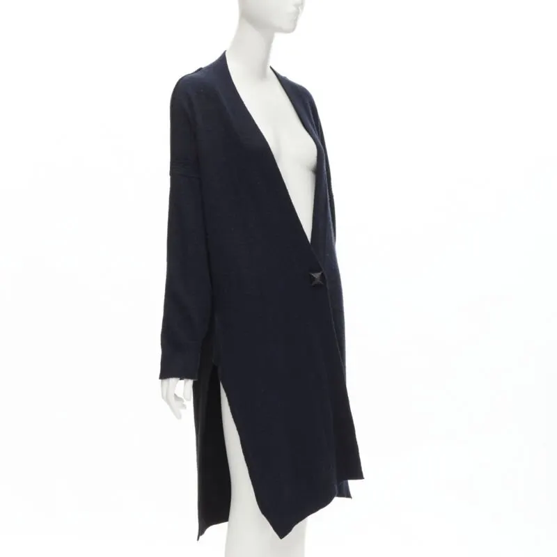 Hermès Leather Button Cardigan Navy Cashmere Never worn - Front View