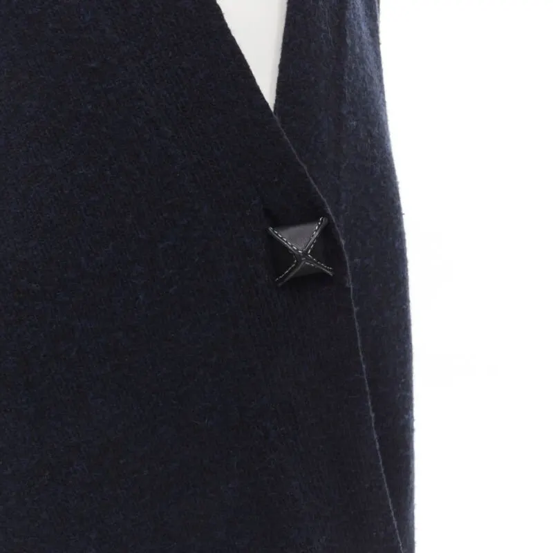 Hermès Leather Button Cardigan Navy Cashmere Never worn - Back View