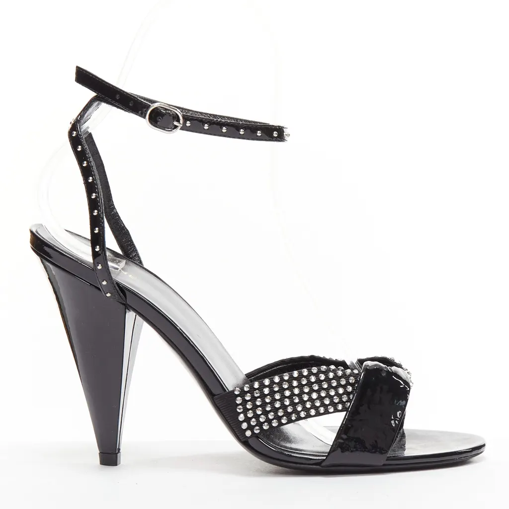Celine Crystal Sandal Heels Black Leather Very good - Front View