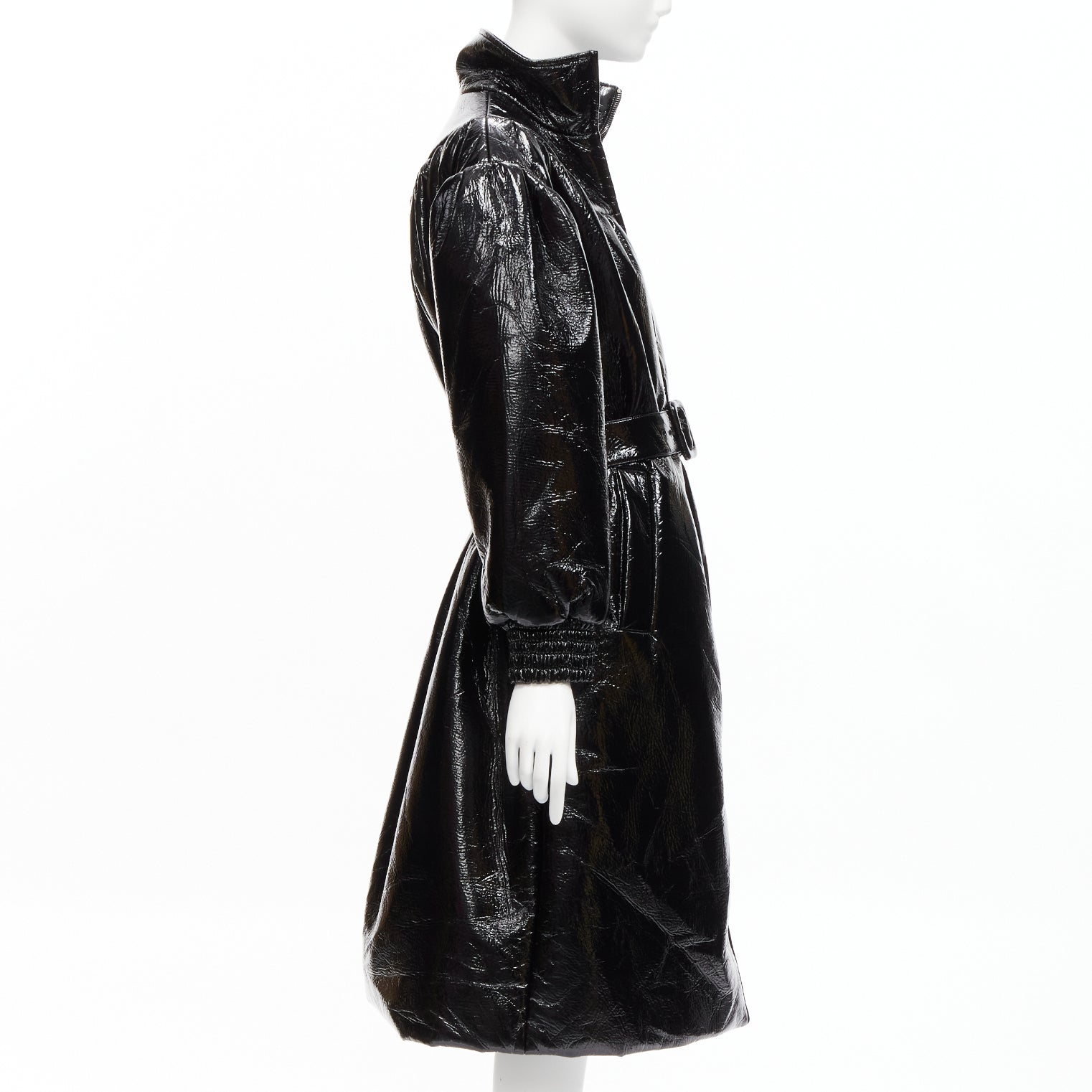 Miu Miu Black Vinyl Bomber Coat - Side view