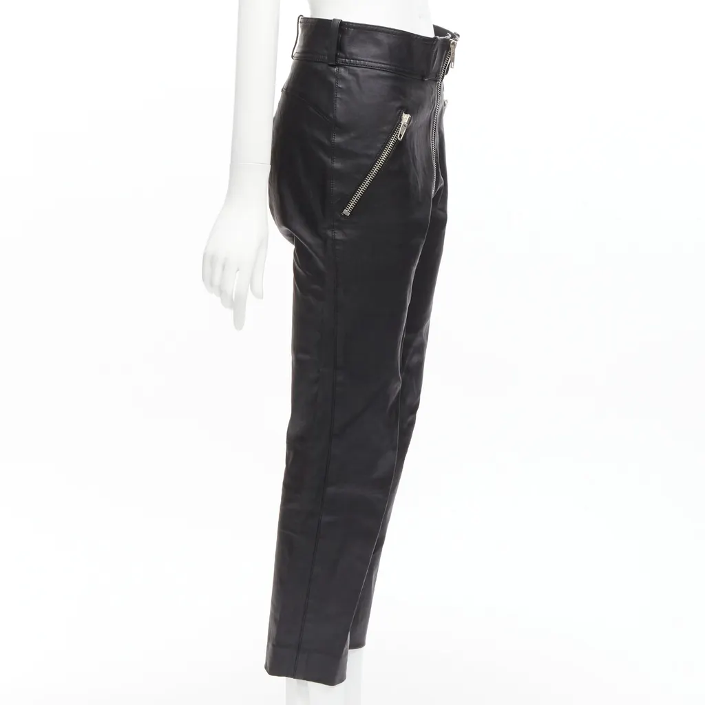 Balenciaga Moto Leather Pants Black Leather Good - Model View
