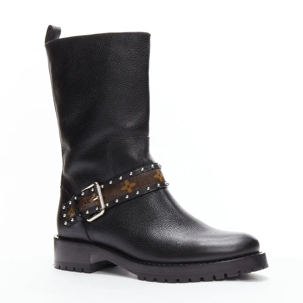 Louis Vuitton Pearl Cone Heel Boots Black Leather Very good - Back View