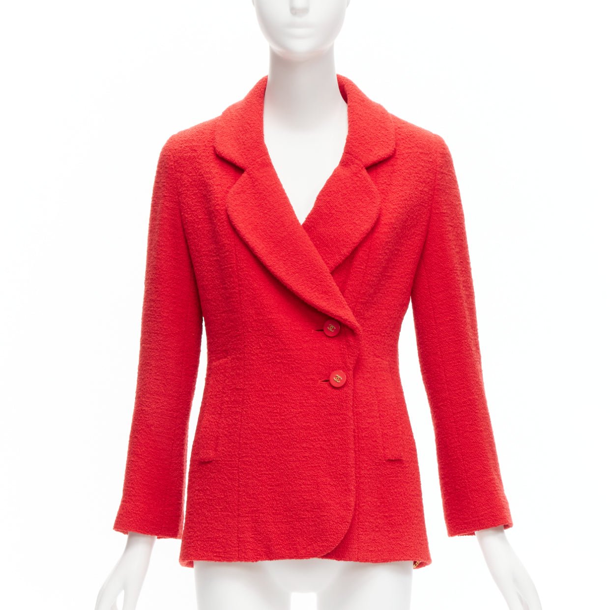 Chanel Red Tweed Button Jacket