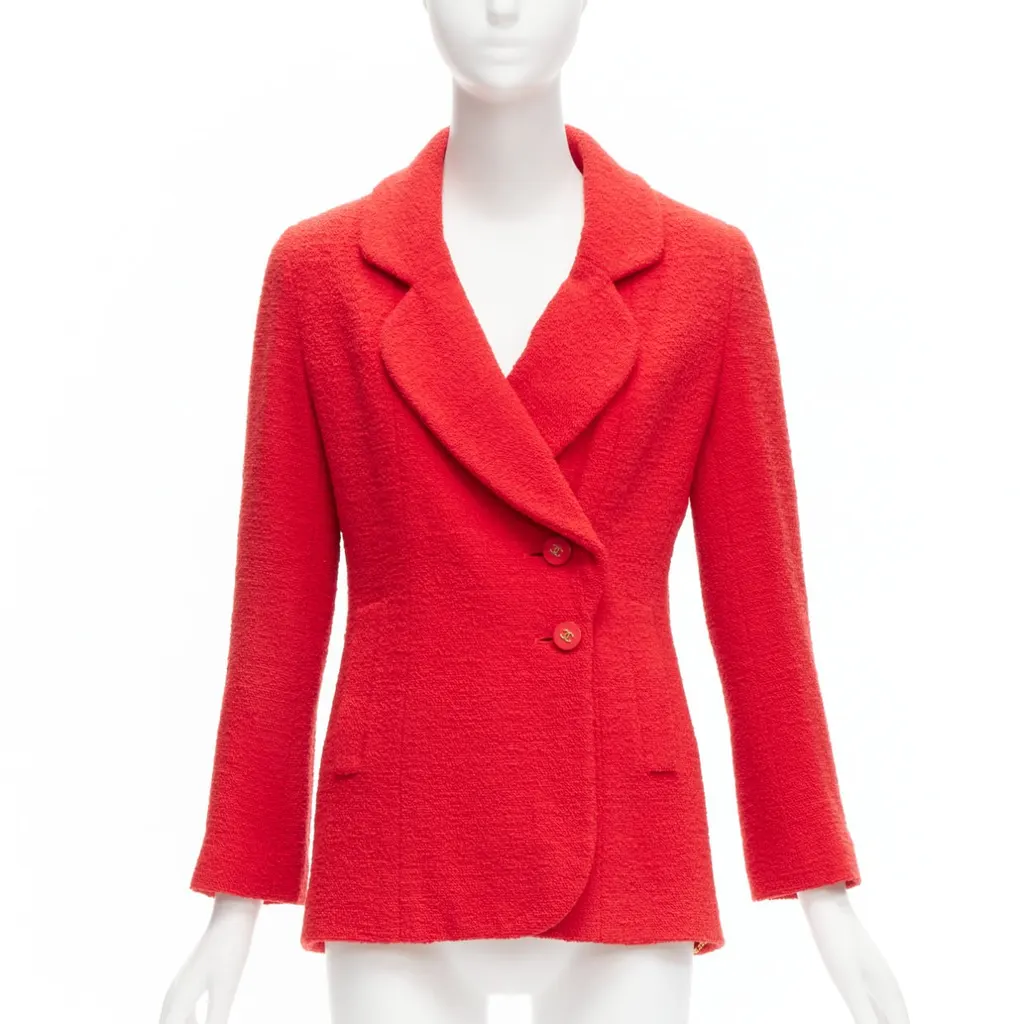 Chanel Red Tweed Button Jacket Red Wool Very good - Front View