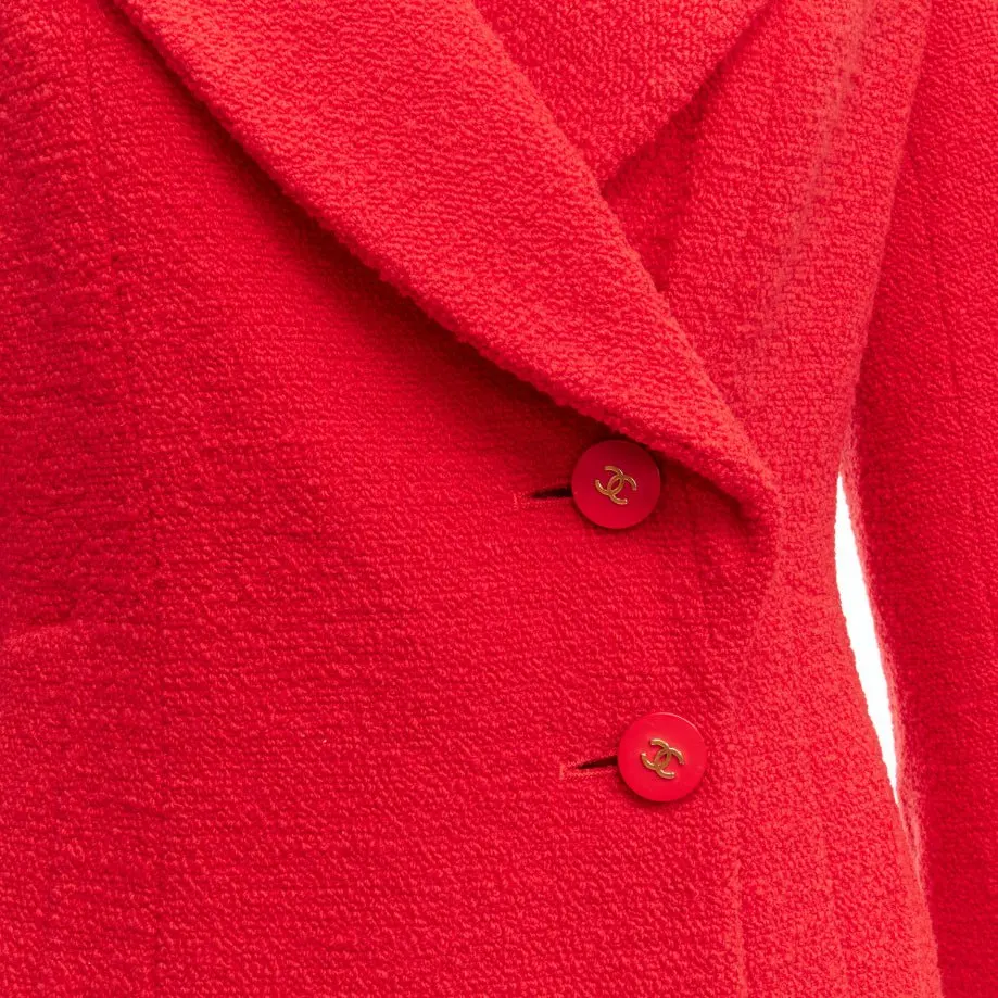 Chanel Red Tweed Button Jacket Red Wool Very good - Back View