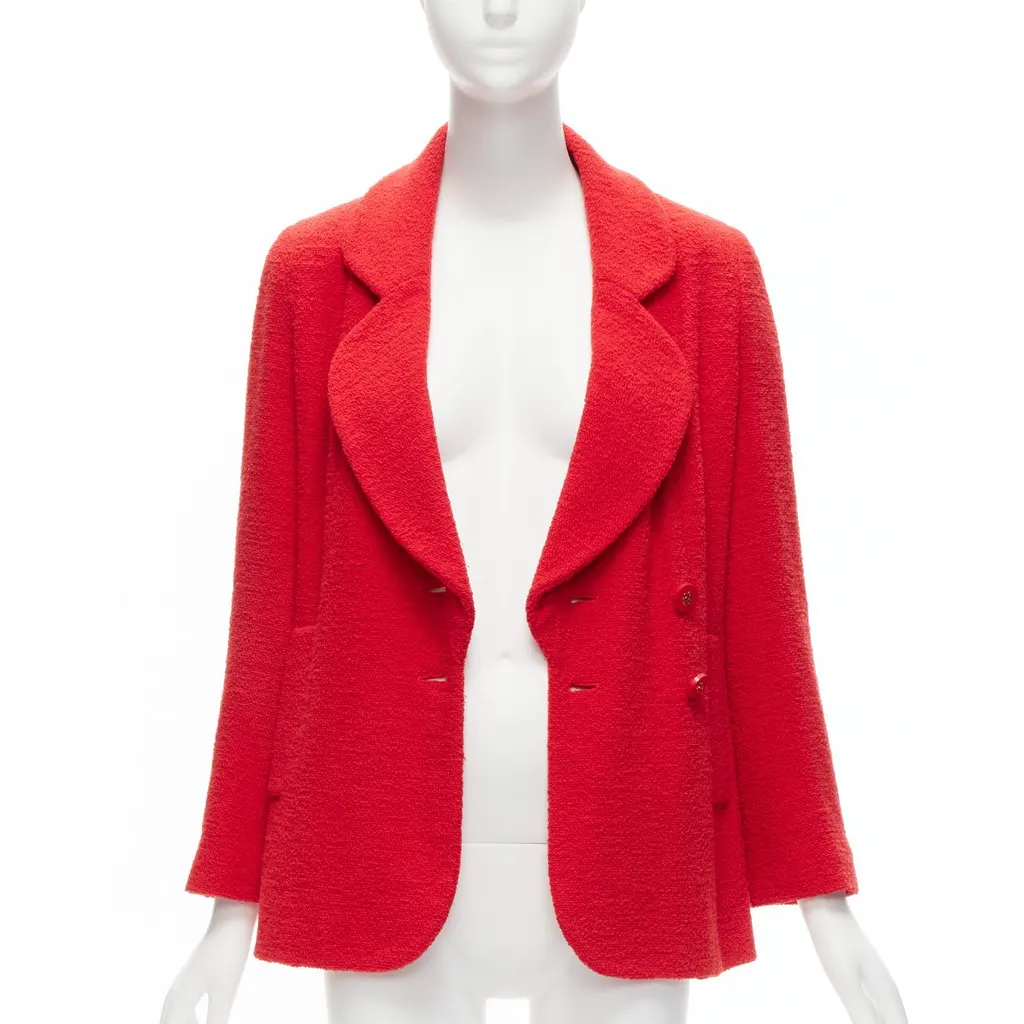 Chanel Red Tweed Button Jacket Red Wool Very good - Inside View