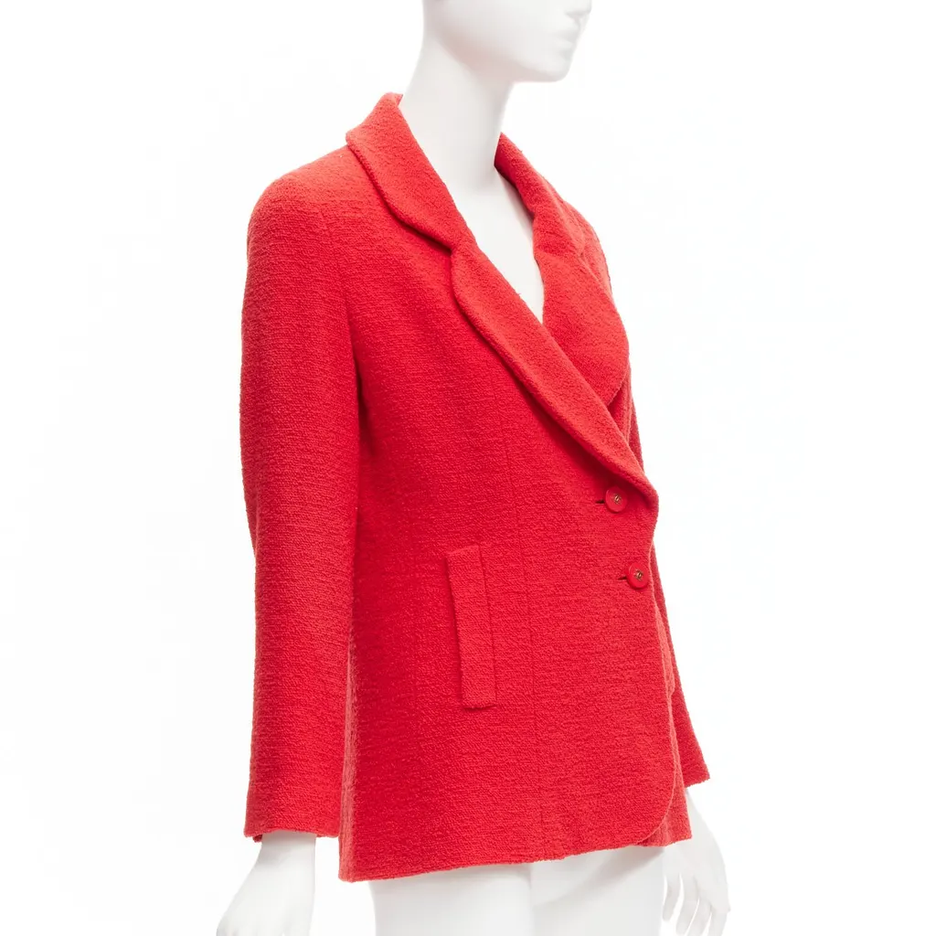 Chanel Red Tweed Button Jacket Red Wool Very good - Model View